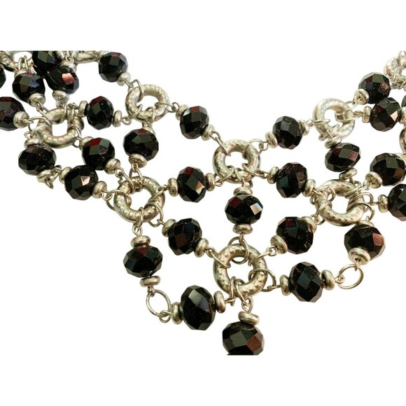DRAPING Black Bead and Silver Tone Ring NECKLACE 21" - Picture 5 of 7